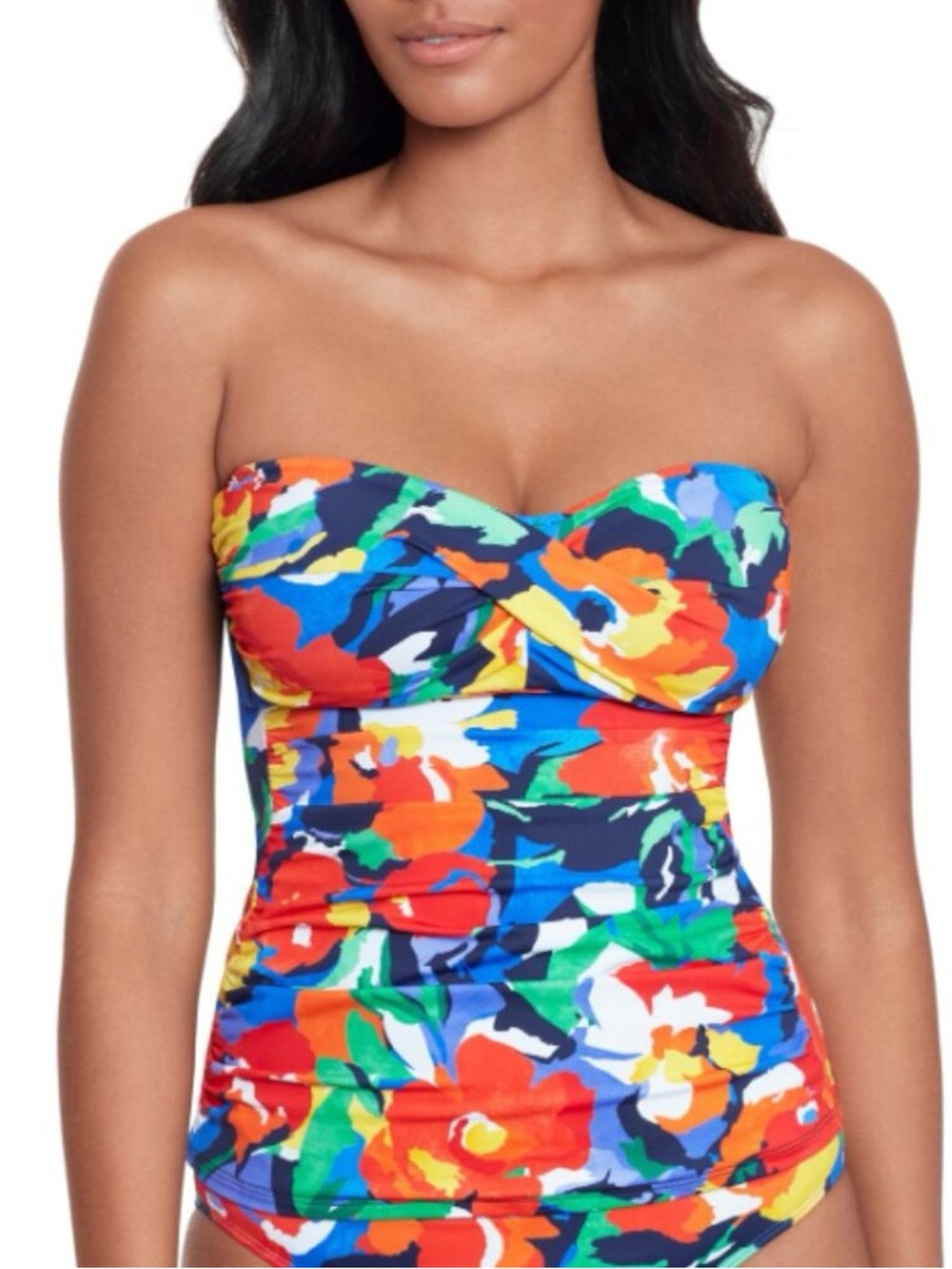 NWT Lauren Ralph Lauren Twist Front Tankini Top Size 12 Vibrant Floral Swim
